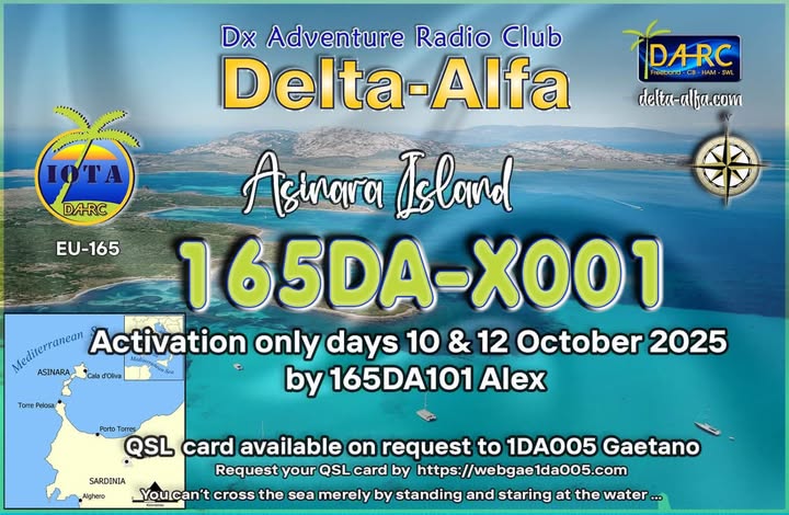 FIRST TIME ON 11 M!!! – 10 & 11/10/2025 – 165DA/X001 – Asinara Island IOTA EU165 – 5 POINTS . 306 QSO, 43 Countries, 6 Continents / by 165DA101&nbsp;Alex.