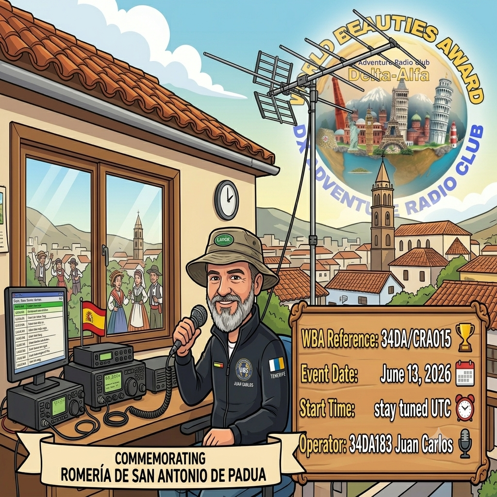 13/06/2026 – 34DA/CRA015 – Romería de San Antonio de Padua – 1 PTS (H)/2 PTS (A) . 149 QSO, 24 Countries, 5 Continents / by 34DA183 Juan Carlos.