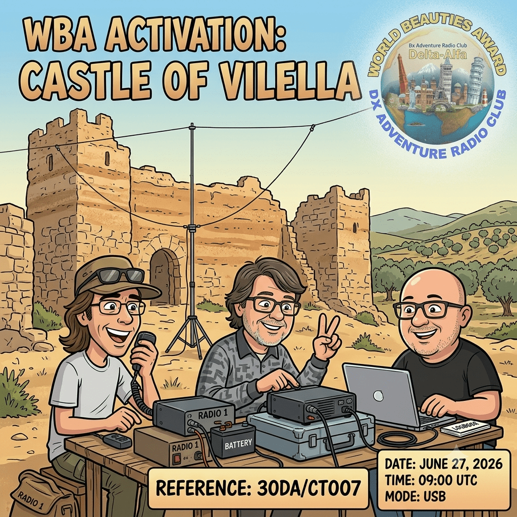 27/06/2026 – 30DA/CT007 – CASTLE OF VILELLA – 4 PTS (H)/8 PTS (A). 173 QSO, 30 Countries, 6 Continents / by 30DA010 Sergio & 30DA202 Javi & 30DA201 Pepe.