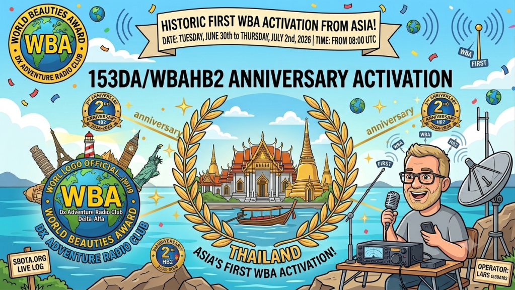 30/06 to 02/07/2026 – 153DA/WBAHB2 – Happy Anniversary to the World Beauties Award – 1 PTS (H)/1 PTS (A) . 66 QSO, 17 Countries, 4 Continents / by 153DA102 Lars.