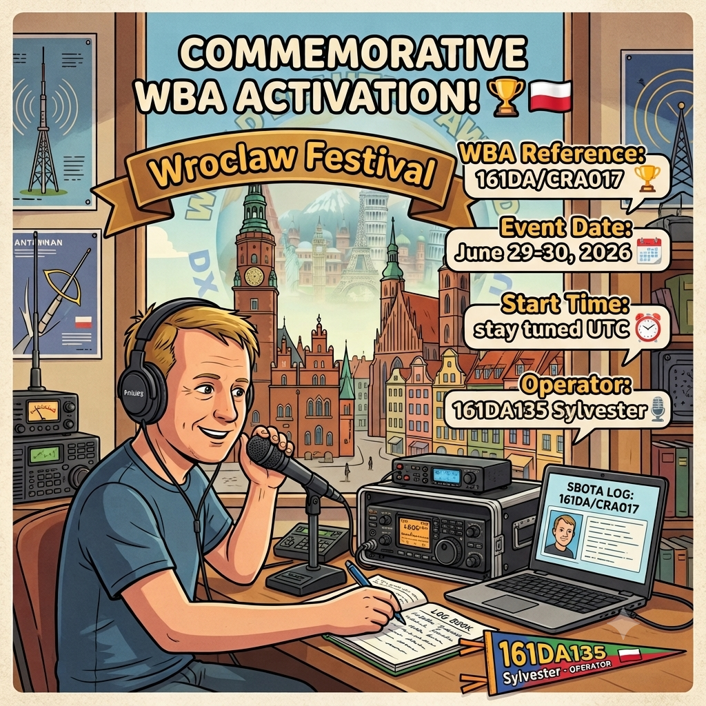 29-30/06/2026 – 161DA/CRA017 – Wroclaw Festival – 1 PTS (H)/3 PTS (A) . 214 QSO, 26 Countries, 5 Continents / by 161DA135 Sylvester.