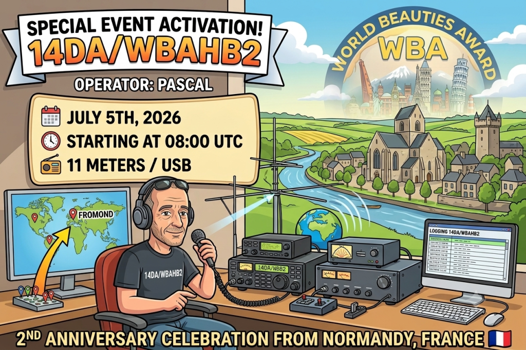 05/07/2026 – 14DA/WBAHB2 – Happy Anniversary to the World Beauties Award – 1 PTS (H)/1 PTS (A) . 95 QSO, 20 Countries, 3 Continents / by 14DA020 Pascal.