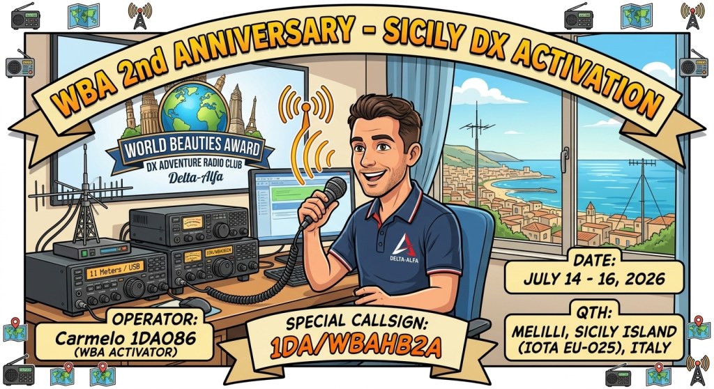 14-16/07/2025 – 1DA/WBAHB2A – Happy Anniversary to the World Beauties Award – 1 PTS (H)/1 PTS (A) . 128 QSO, 19 Countries, 3 Continents / by 1DA086 Carmelo.